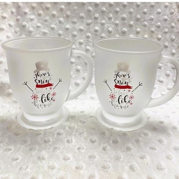 Holiday Frosted Snowmen 14.6oz Coffee Mug Pair "There's No Place Like Home"-NEW - Picture 5 of 6